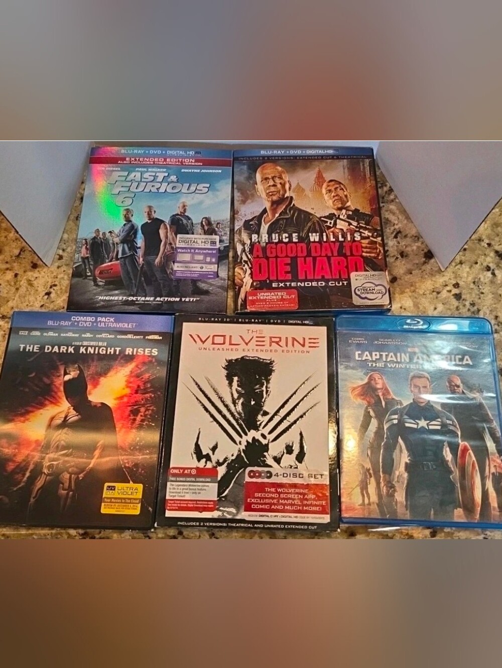 Lot Of 5 Blu-ray Fast & Furious 6 Die Hard Dark Knight Wolverine Captain America